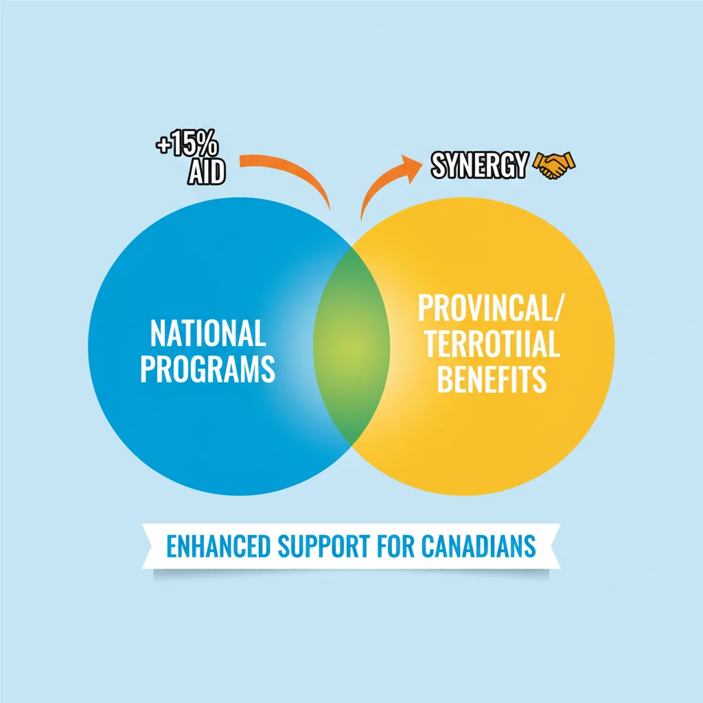 Visual representation of national and provincial benefit program overlap and increased aid.