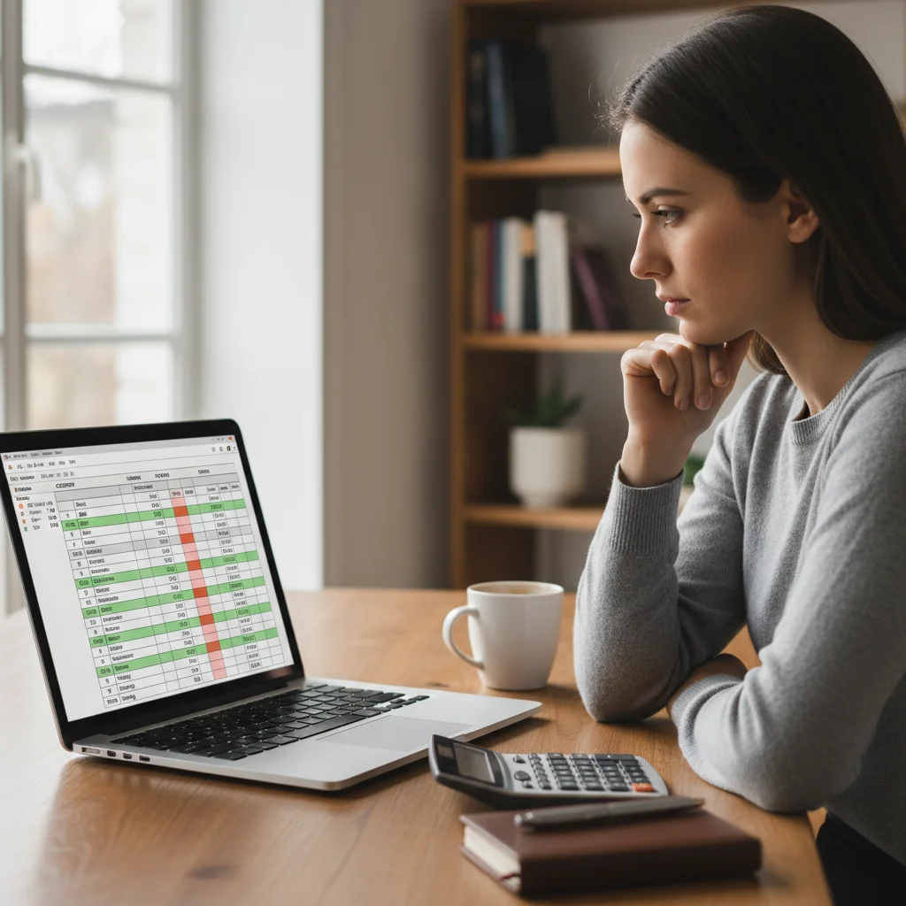 Person reviewing a budget spreadsheet on a laptop, making financial adjustments.