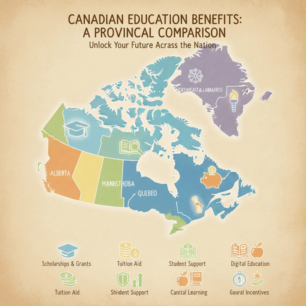 Map of Canada showing provincial education benefit programs.