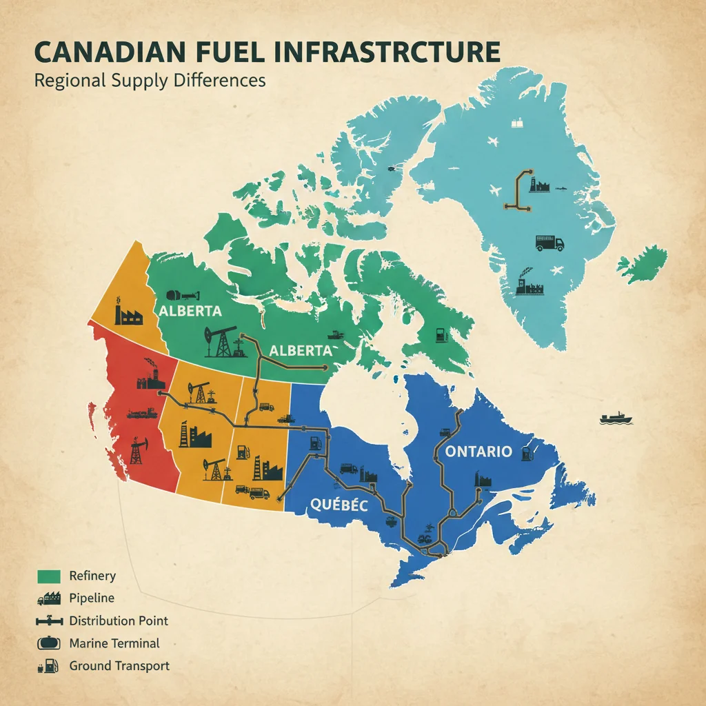Map of Canada showing regional fuel infrastructure and distribution.