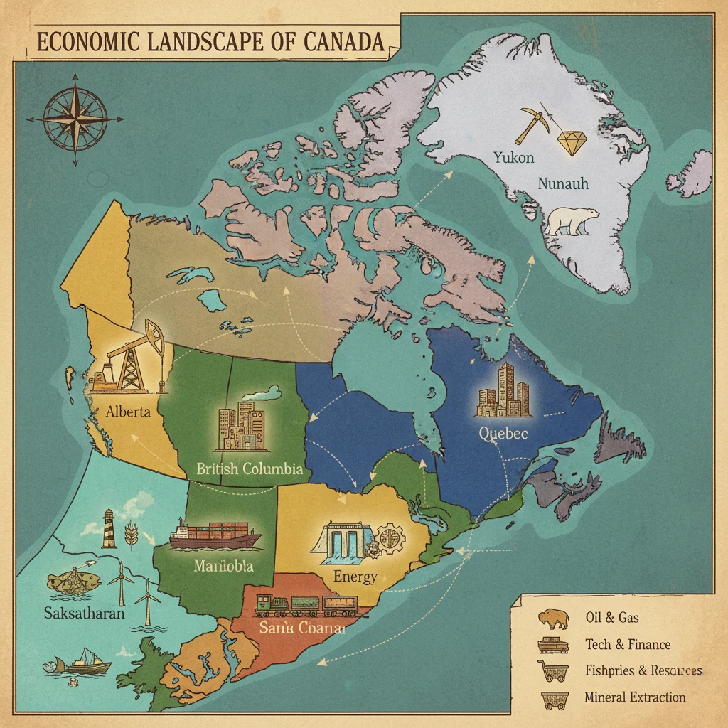 Map of Canada showing regional economic drivers and contributions.