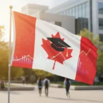 Canadian flag with financial charts and graduation cap, symbolizing Canada Student Loan Changes