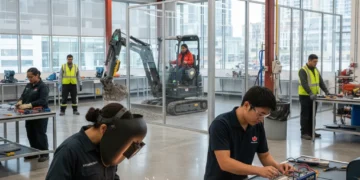 Young Canadians training in high-demand vocational pathways, showcasing hands-on skills in welding, electrical work, and construction.