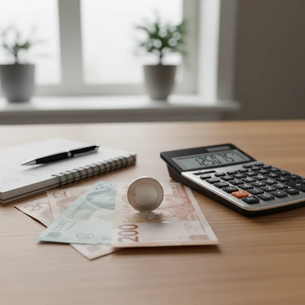 Canadian currency and calculator representing financial planning for families