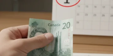 Hand holding Canadian twenty-dollar bill with January 1st on calendar in background, symbolizing CPP payment enhancements.