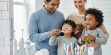 Smiling Canadian family with children, highlighting the importance of dental care and the Canada Dental Benefit.
