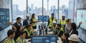 Diverse Canadian professionals learning new skills in a collaborative setting, representing career advancement through micro-credentials.