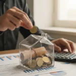 Hands placing Canadian coins into a piggy bank, symbolizing RRSP savings growth.