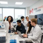 Students collaborating in a Canadian STEM laboratory