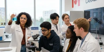 Students collaborating in a Canadian STEM laboratory