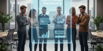 Canadians reviewing Employment Insurance eligibility updates on a screen.