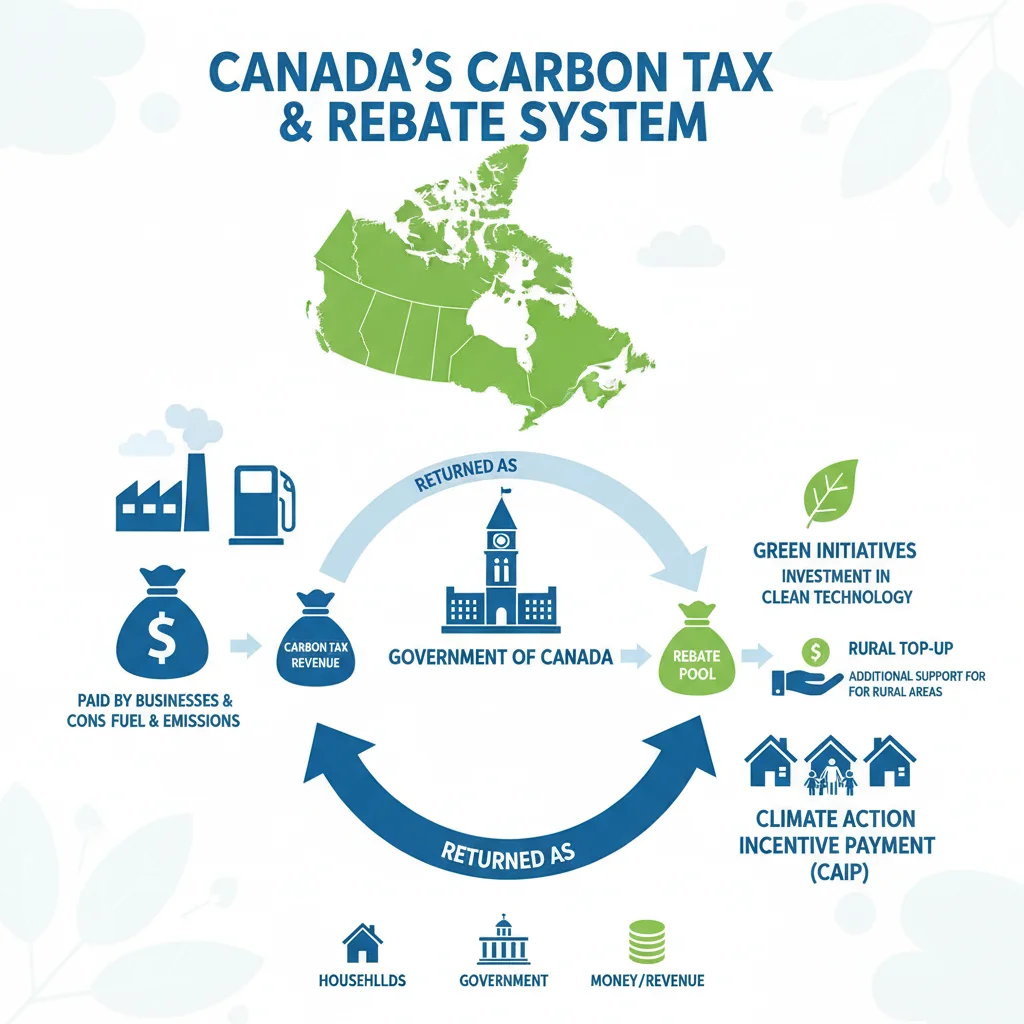 Infographic explaining the Canada Carbon Rebate mechanism and flow.