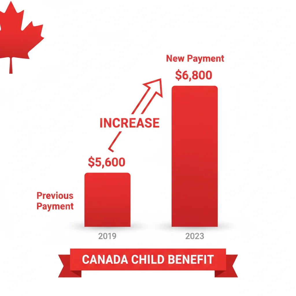 Infographic showing Canada Child Benefit payment increases over time