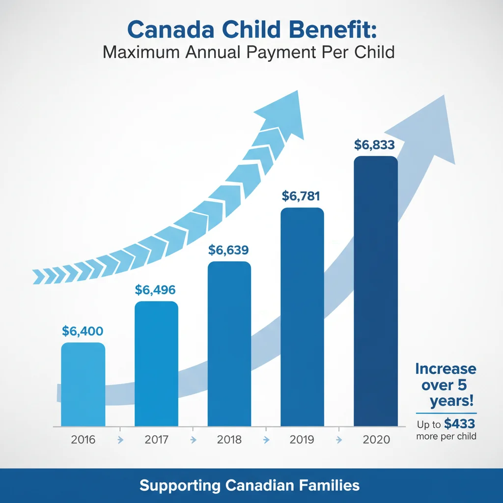 Infographic showing Canada Child Benefit payment increases and maximum amounts.