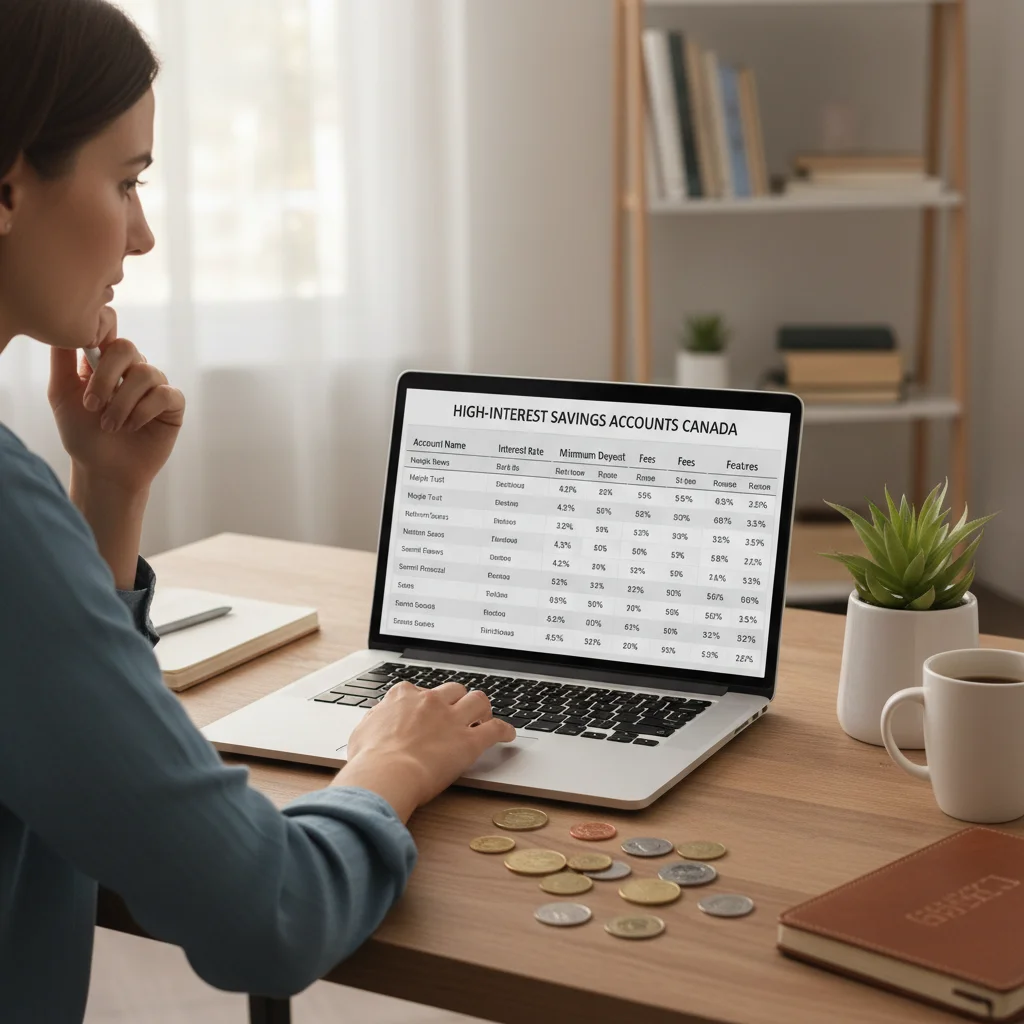 Person comparing high-interest savings accounts on a laptop in Canada.