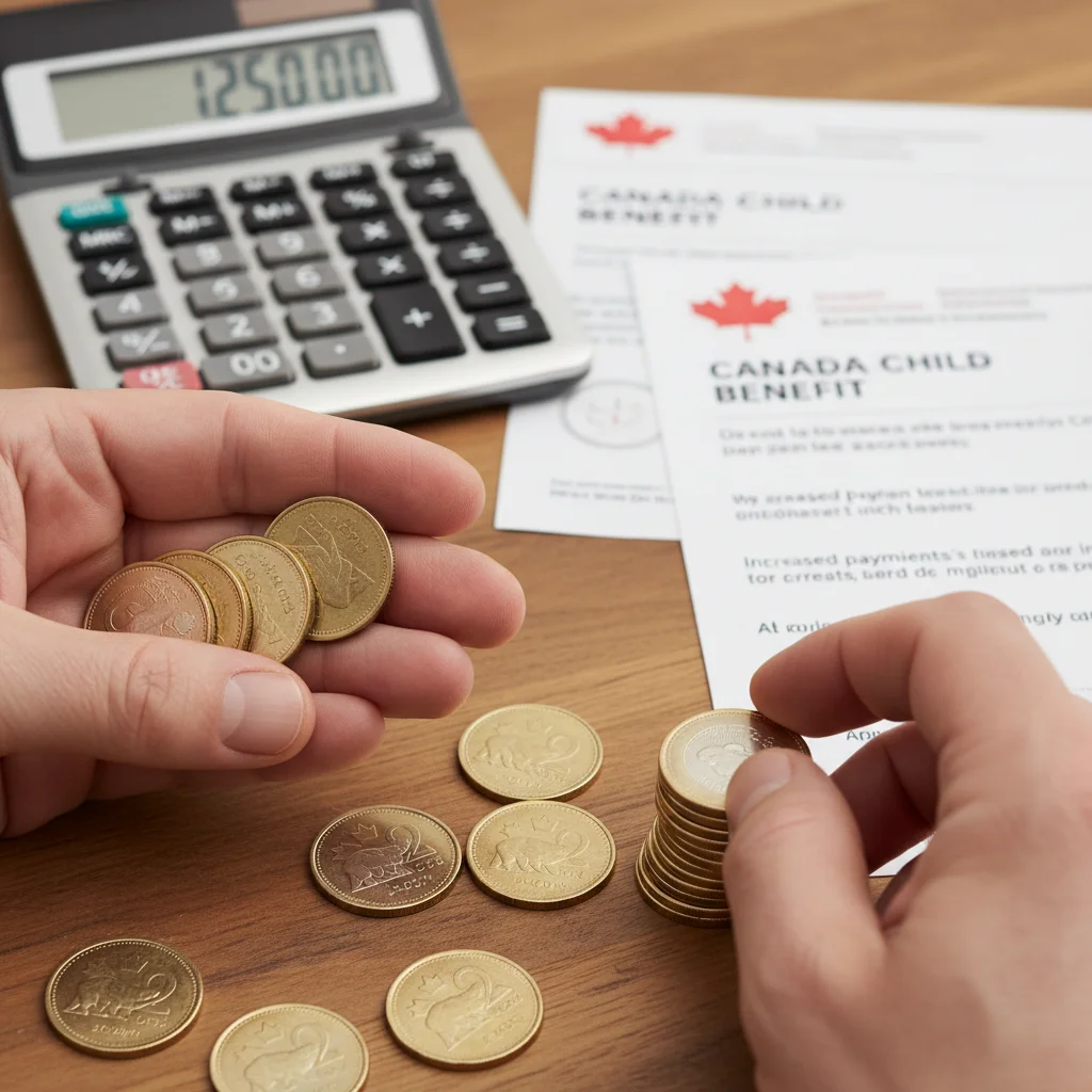 Hands counting Canadian money with benefit documents, symbolizing increased payments