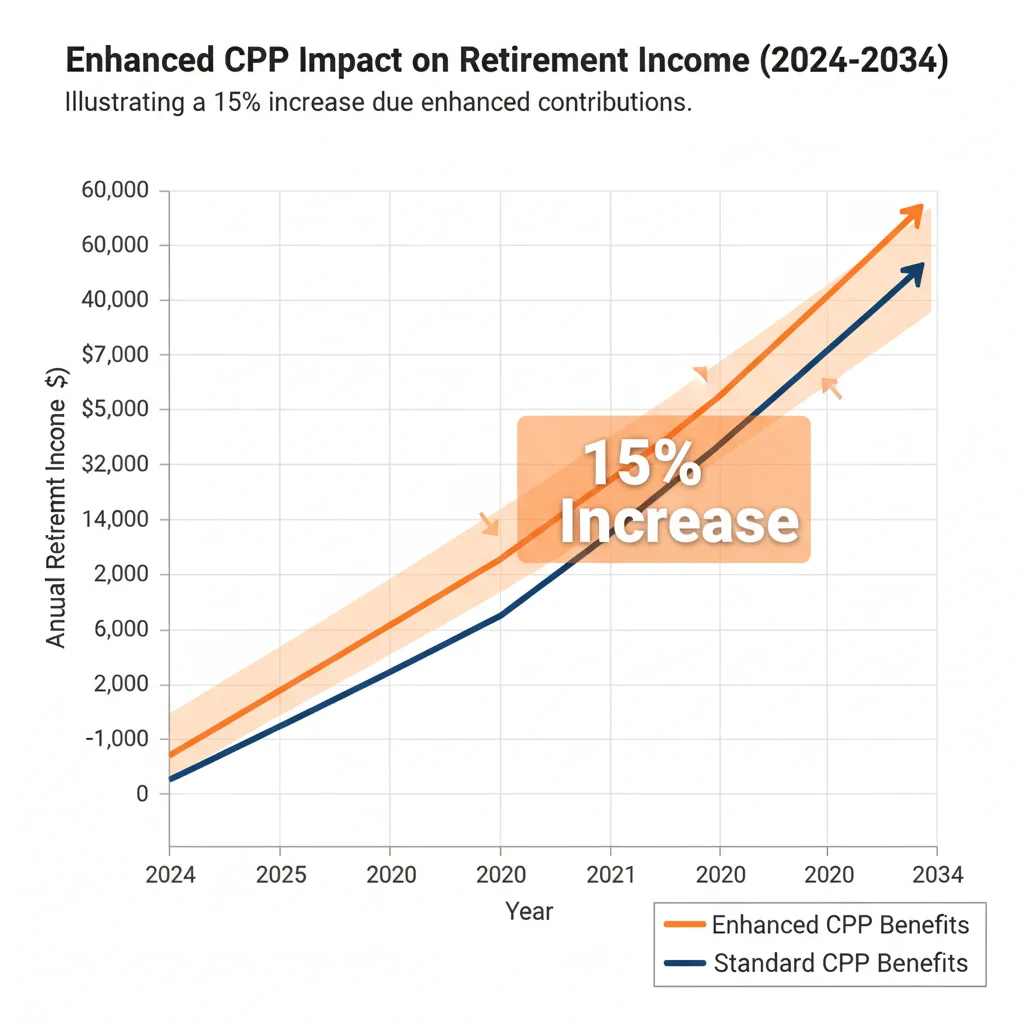 Graph illustrating the positive impact of Canada Pension Plan Enhancement on retirement income over ten years.