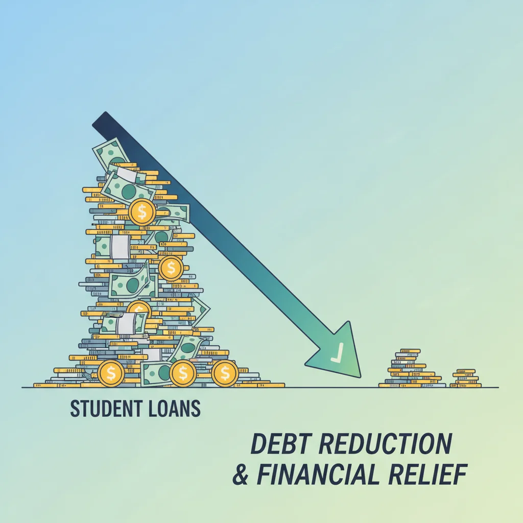 Illustration of decreasing debt and financial relief for student loans.