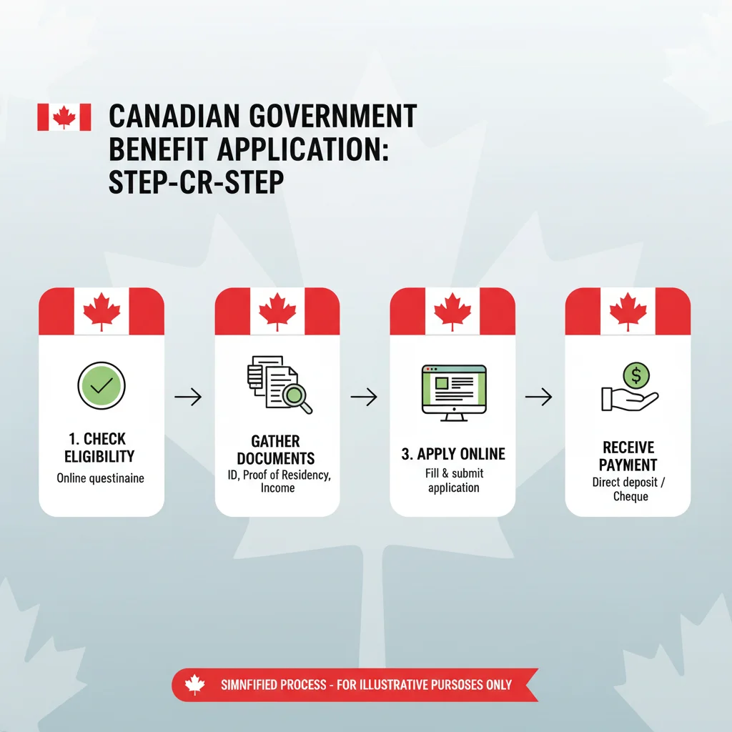 Simplified infographic illustrating the step-by-step application process for the Canada Dental Benefit.