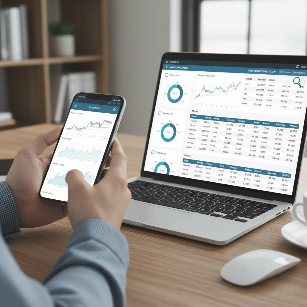Digital financial management and investment strategy on smartphone and laptop