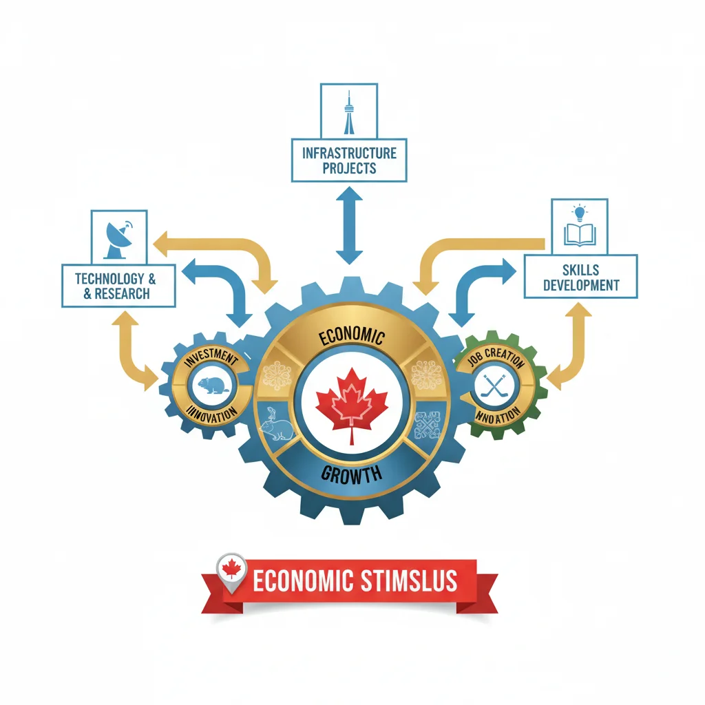 Infographic showing economic growth and investment strategies, reflecting federal budget's impact on Canadian economy.
