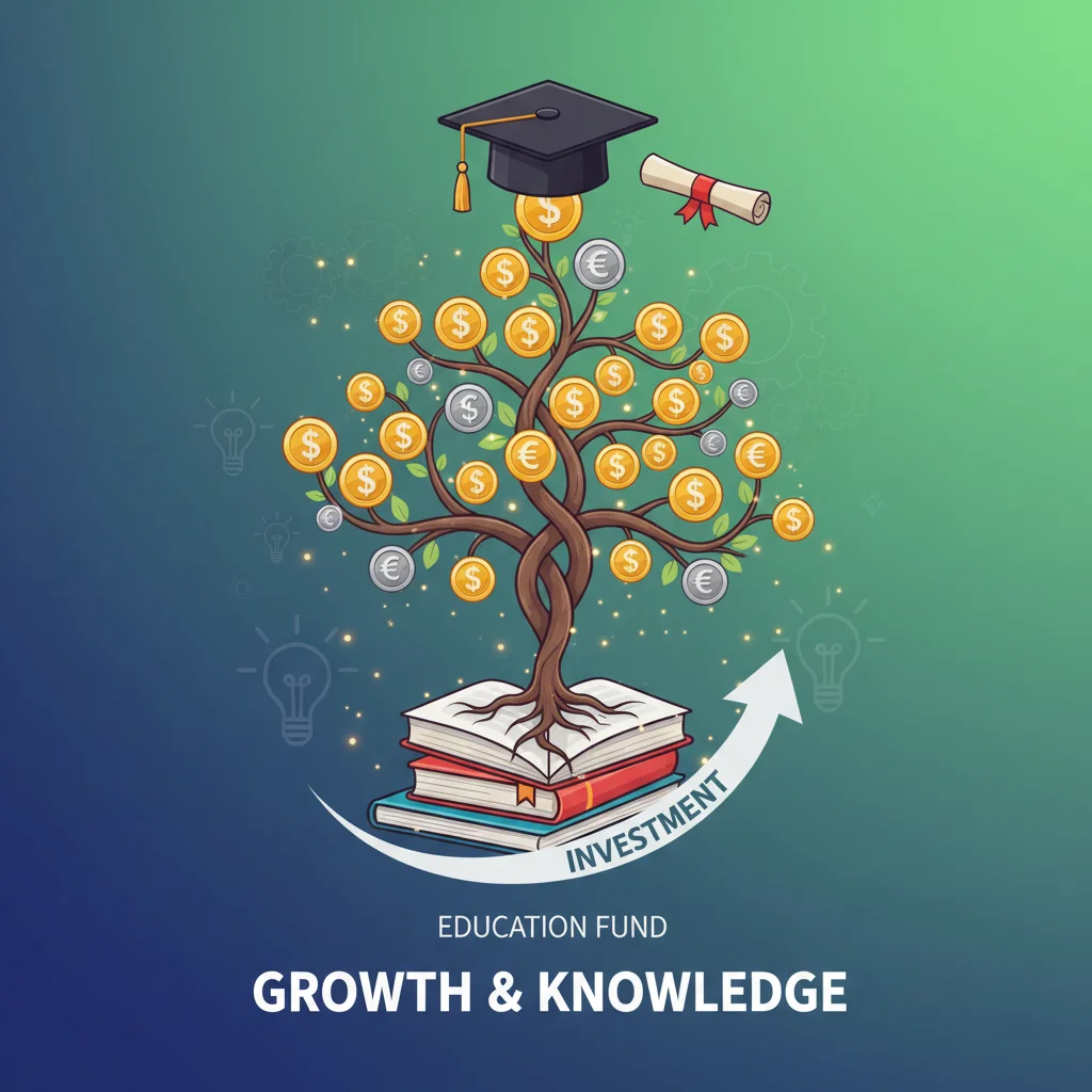 Financial growth illustration for education savings with coins and a graduation cap.