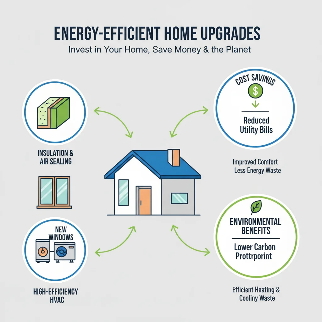 Infographic showing energy-efficient home upgrade options
