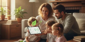 Family reviewing Climate Action Incentive Payment details on a tablet.