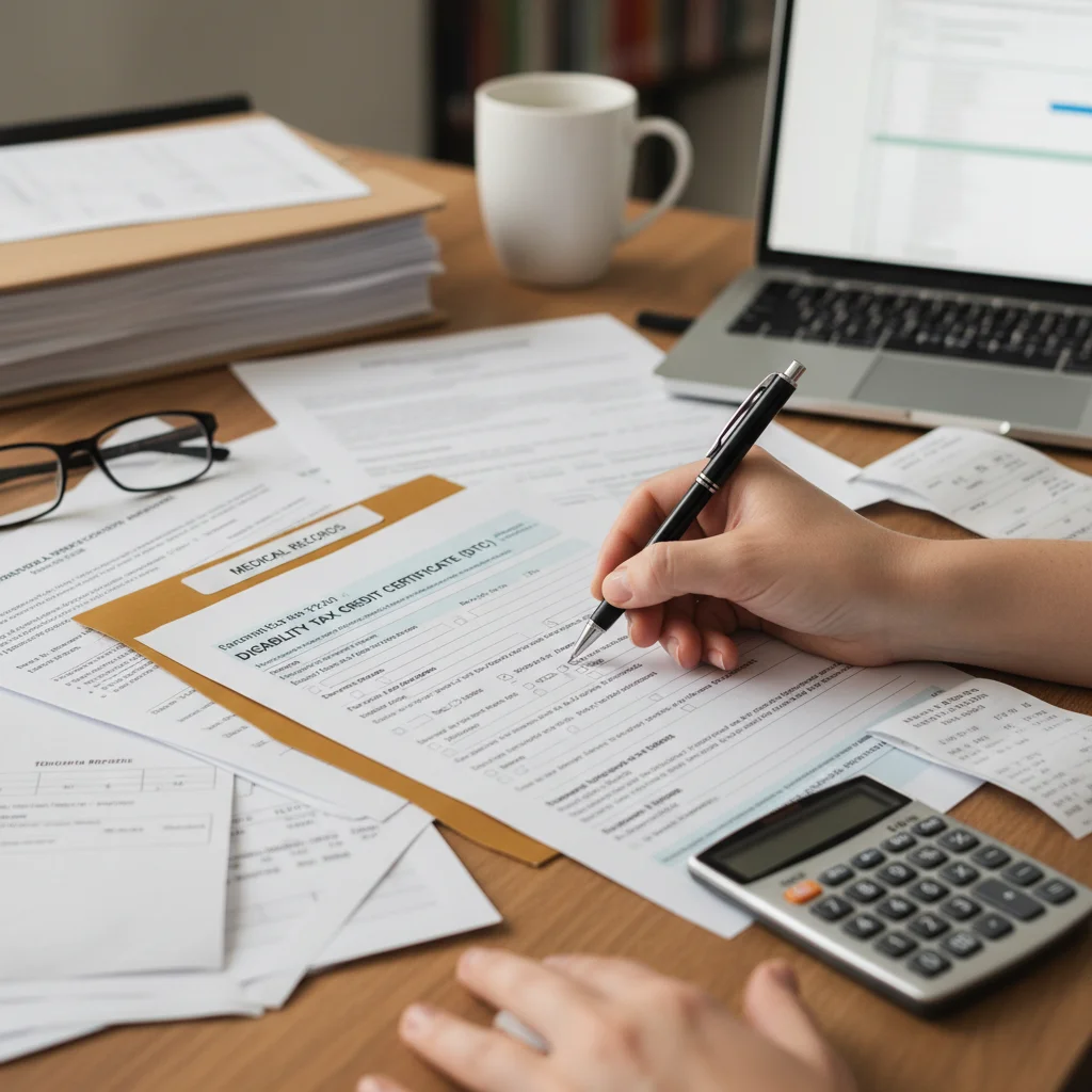 Person filling out Disability Tax Credit application form