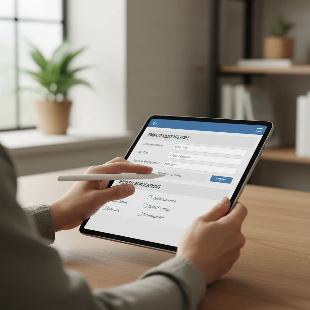 Person completing an online Employment Insurance application form.
