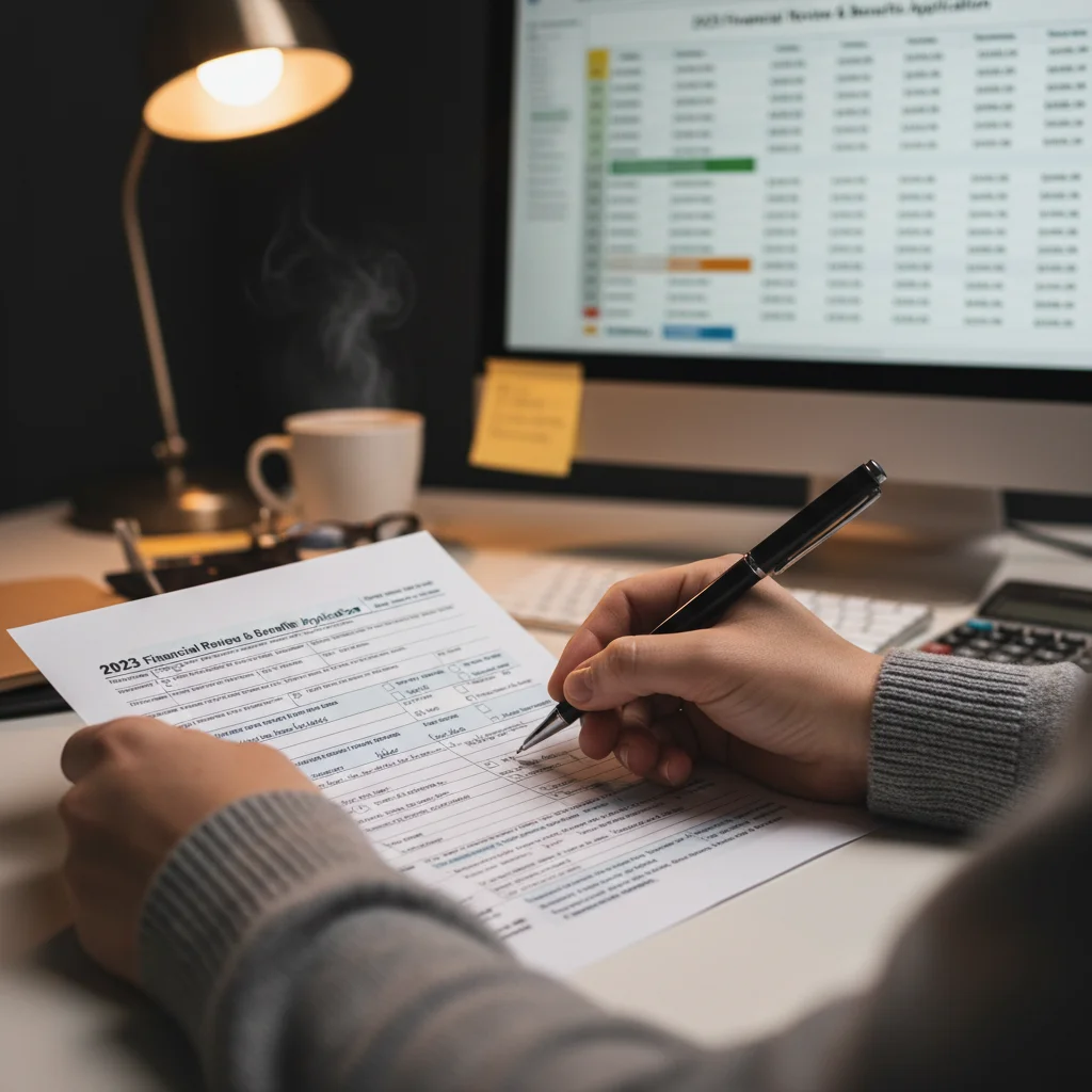 Person filling out a tax form, highlighting the application process for the Canada Workers Benefit.