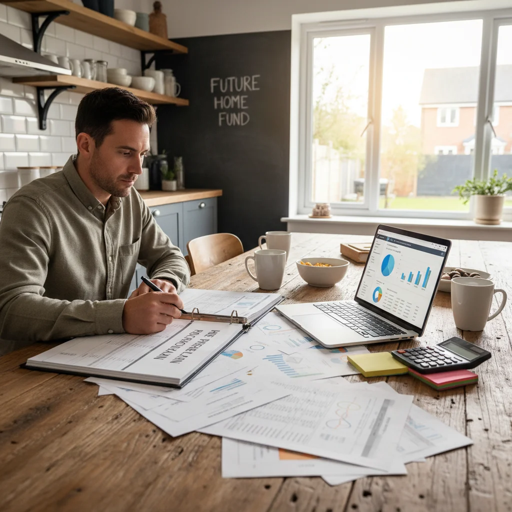 Person reviewing financial documents for home purchase planning.
