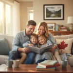 Happy Canadian family with two children, symbolizing financial support from Canada Child Benefit