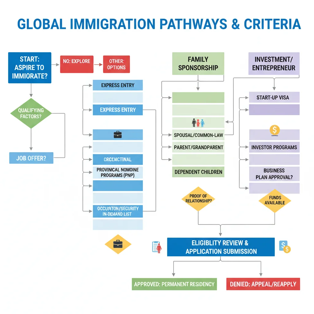 Complex digital flowchart illustrating Canada's immigration pathways