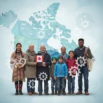 Diverse Canadians benefiting from integrated provincial and national aid programs.