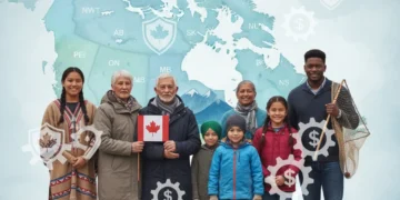 Diverse Canadians benefiting from integrated provincial and national aid programs.