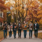 Canada Scholarships for International Students: Fall Applications Diverse international students smiling on a Canadian university campus in autumn.