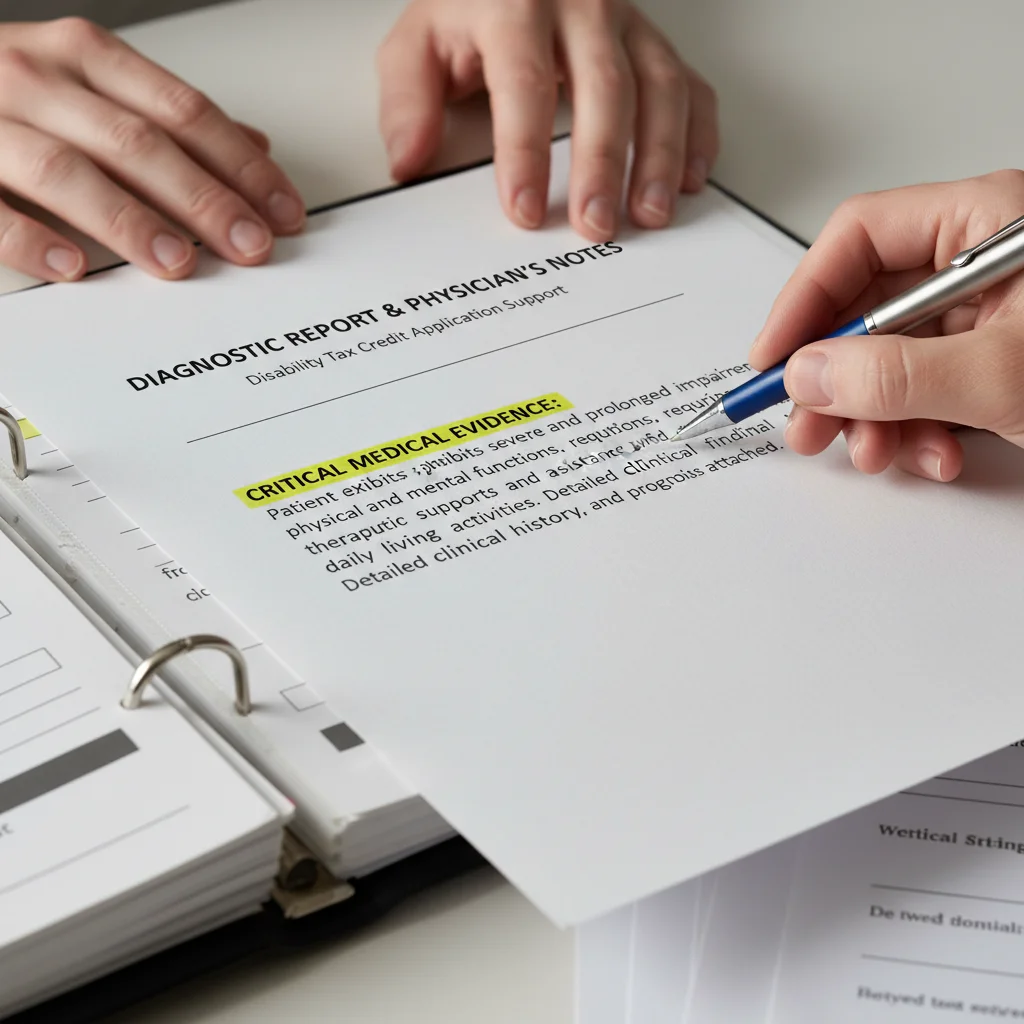 Hands reviewing medical documentation for Disability Tax Credit eligibility
