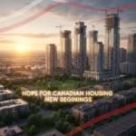 Illustration of a modern, thriving community with new residential buildings under construction, symbolizing the 2026 National Housing Strategy.