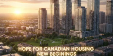 Illustration of a modern, thriving community with new residential buildings under construction, symbolizing the 2026 National Housing Strategy.