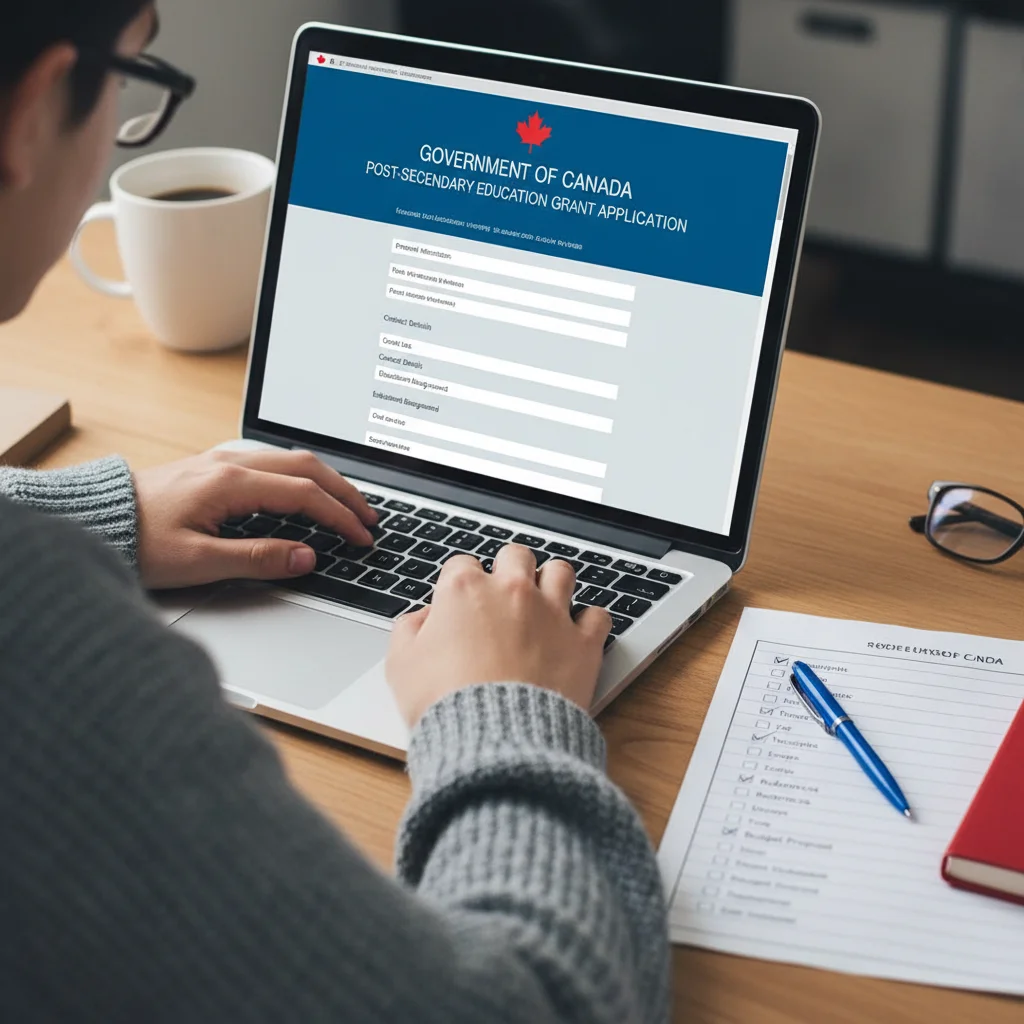 Canadian student applying for federal trades education grant online.