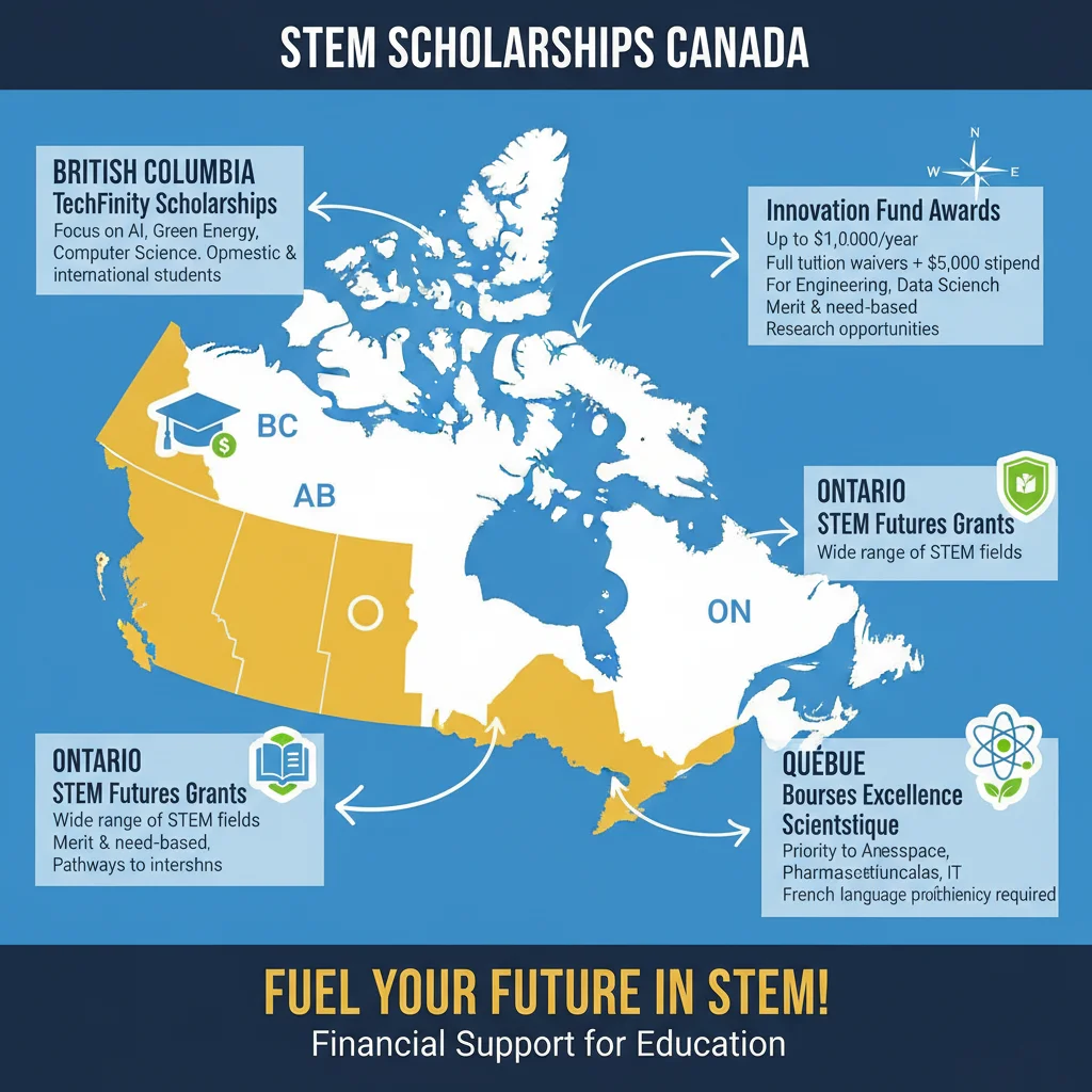Infographic comparing provincial STEM scholarships in Canada