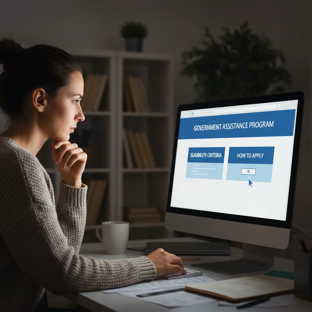 Person researching emergency benefit eligibility on a government website.