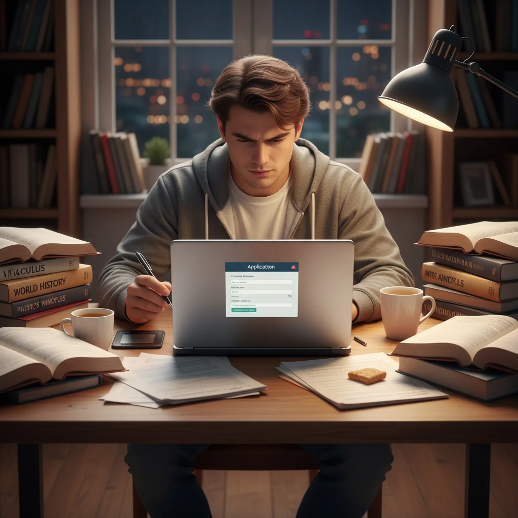 Student completing university application form online