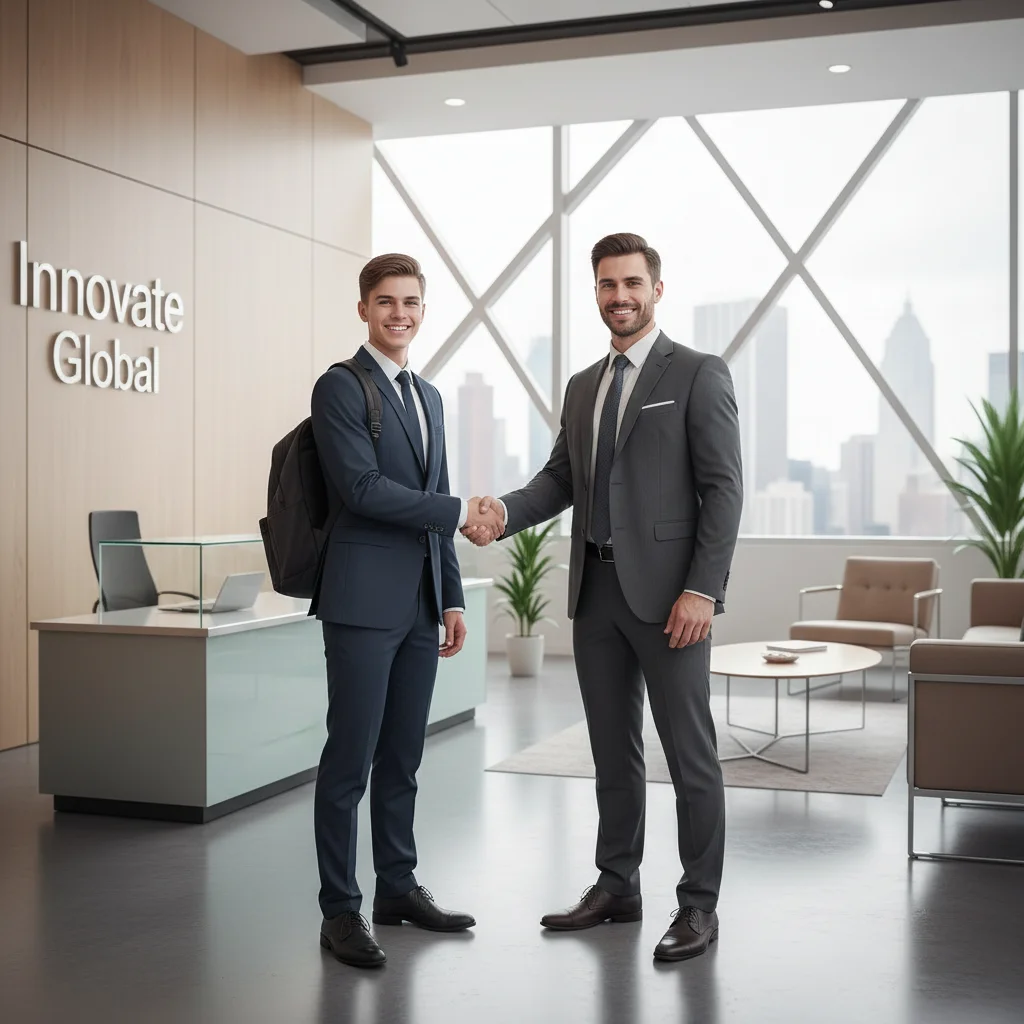 Student shaking hands after a successful co-op interview.