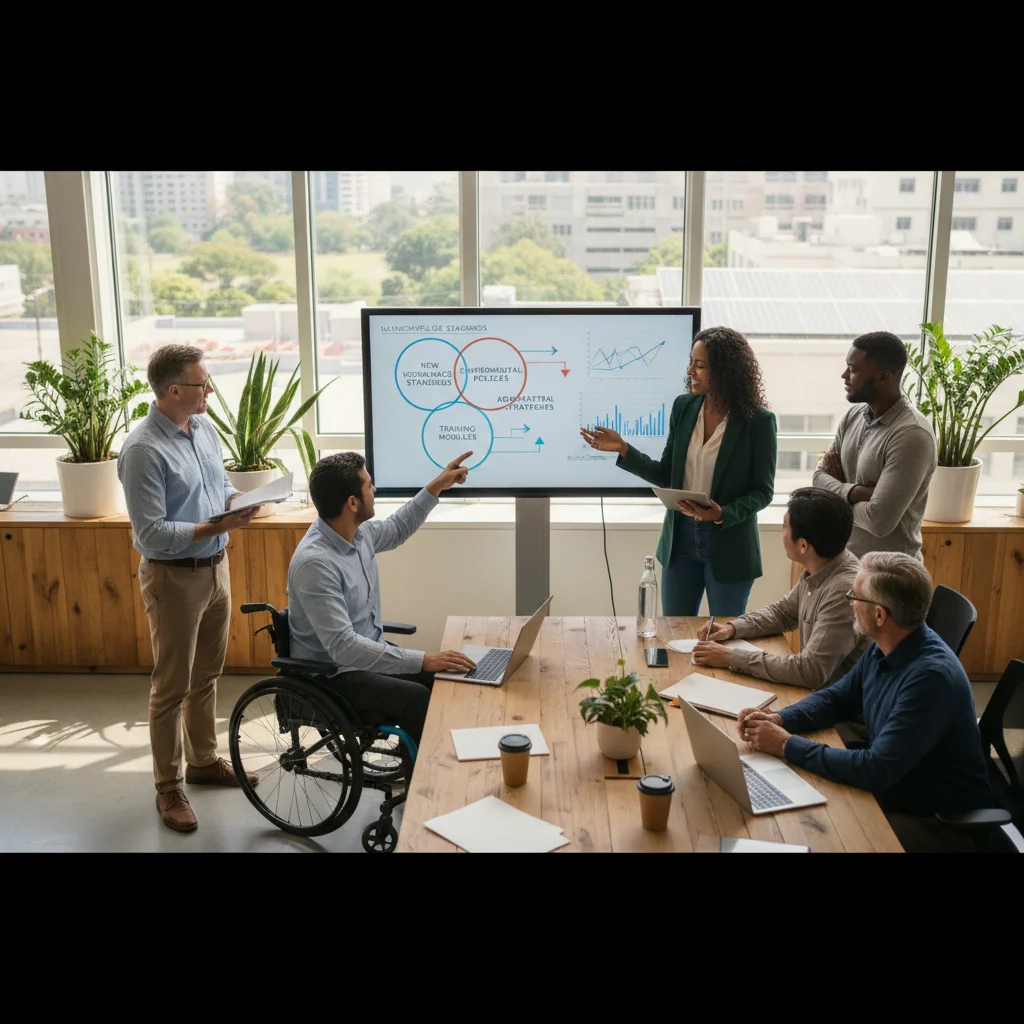 Small business team adapting to new workplace policies