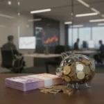 Canadian dollar bills and coins in a piggy bank, symbolizing TFSA savings growth.