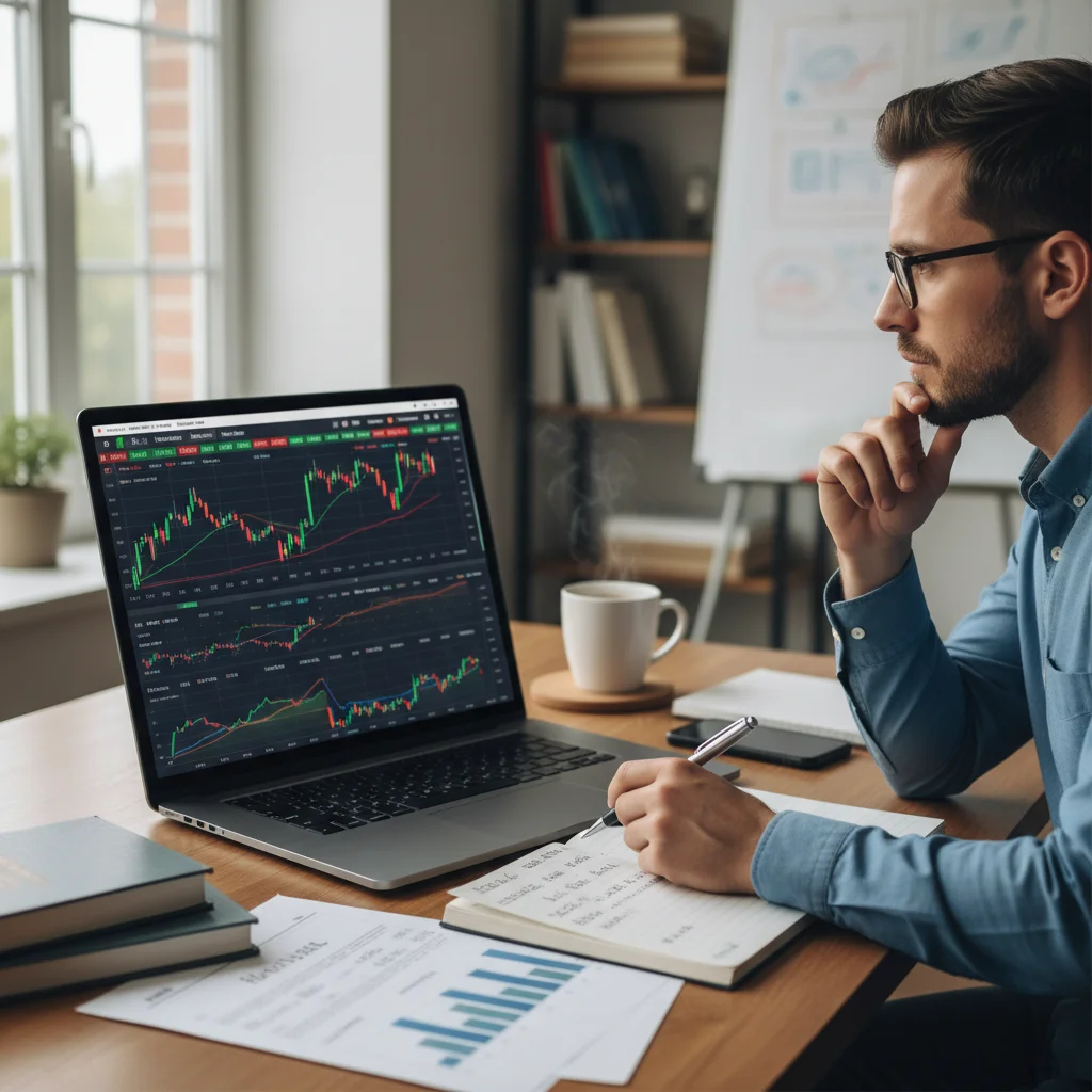 Individual planning TFSA investment strategy on laptop with financial charts.