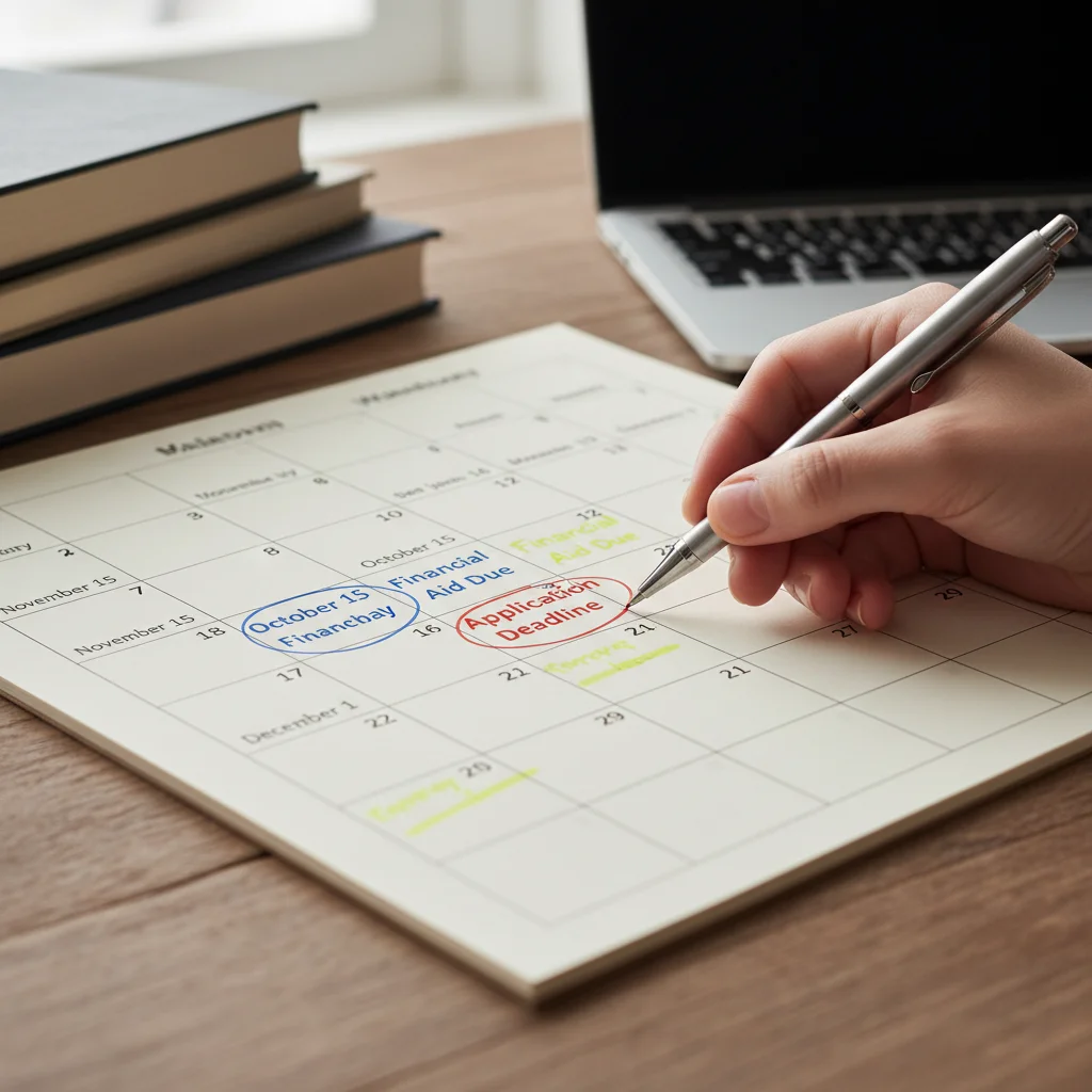 Hand highlighting important academic deadlines on a calendar